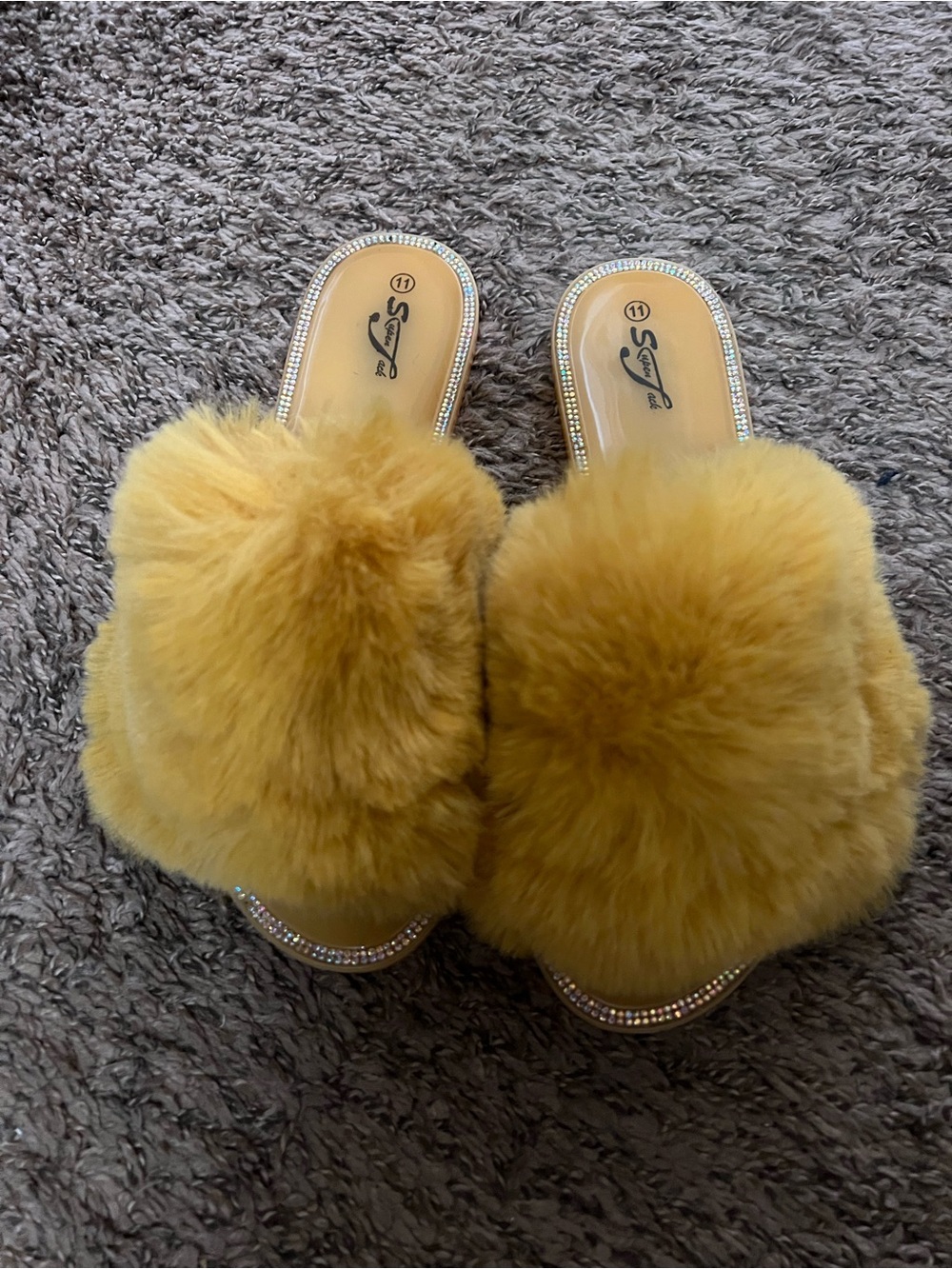 Yellow Fluffy Slides Size 11